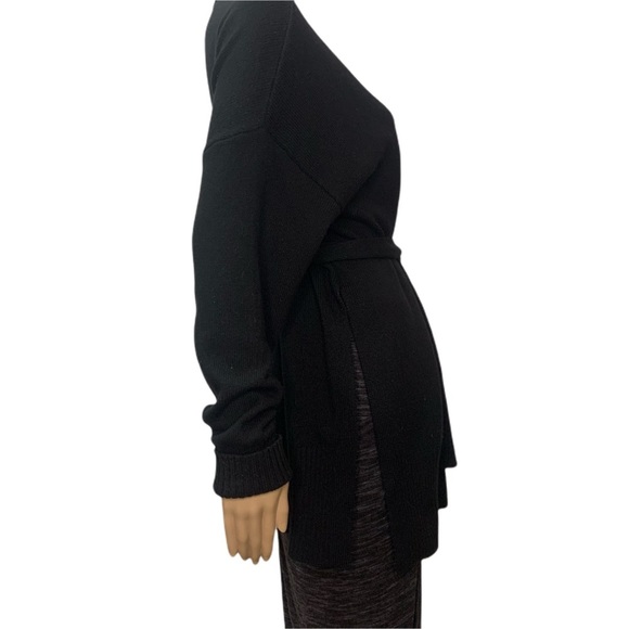 Sandro Paris Black Belted Wool Cashmere Long Sleeve V Neck Long Cardigan Sweater - Picture 7 of 16